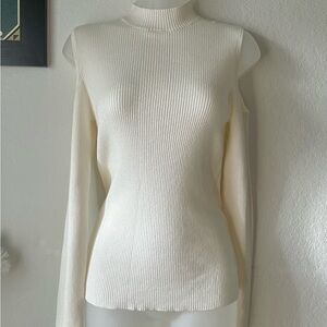Cream Ribbed Long Sleeve Top